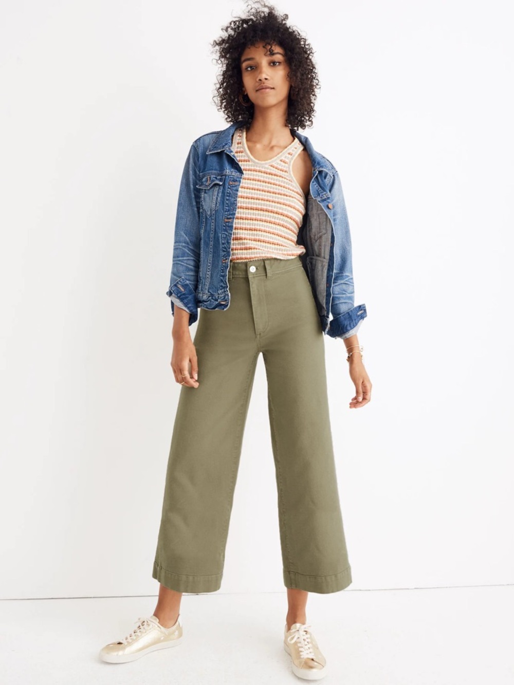 Madewell Emmett Olive Khaki Canvas Wide-Leg Crop Pants Women Comfort Stretch 29